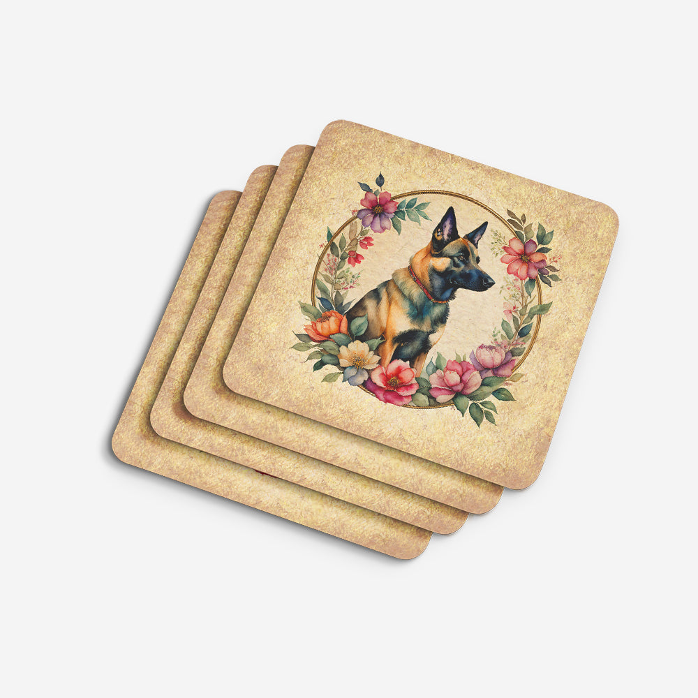 Belgian Malinois and Flowers Foam Coasters