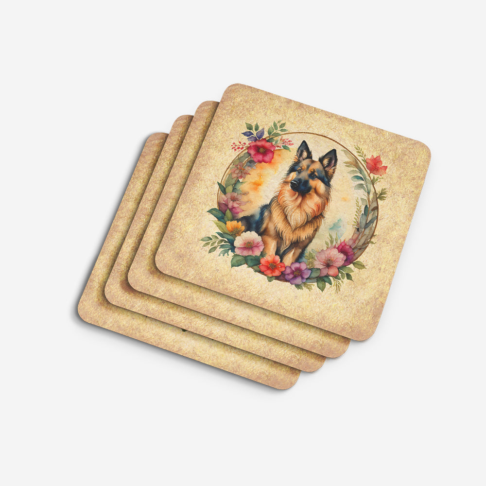 Belgian Tervuren and Flowers Foam Coasters