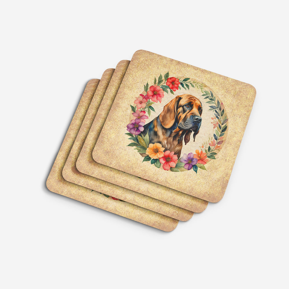 Bloodhound and Flowers Foam Coasters