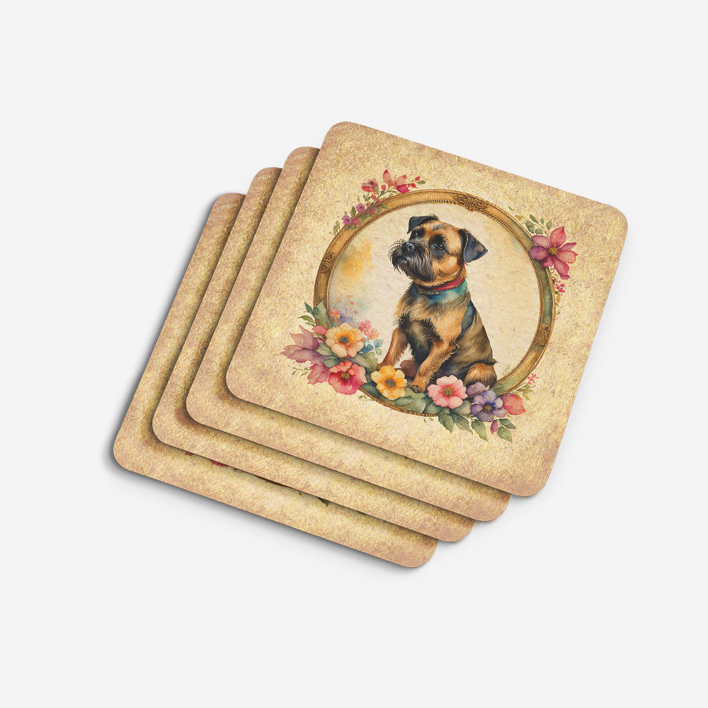 Border Terrier and Flowers Foam Coasters