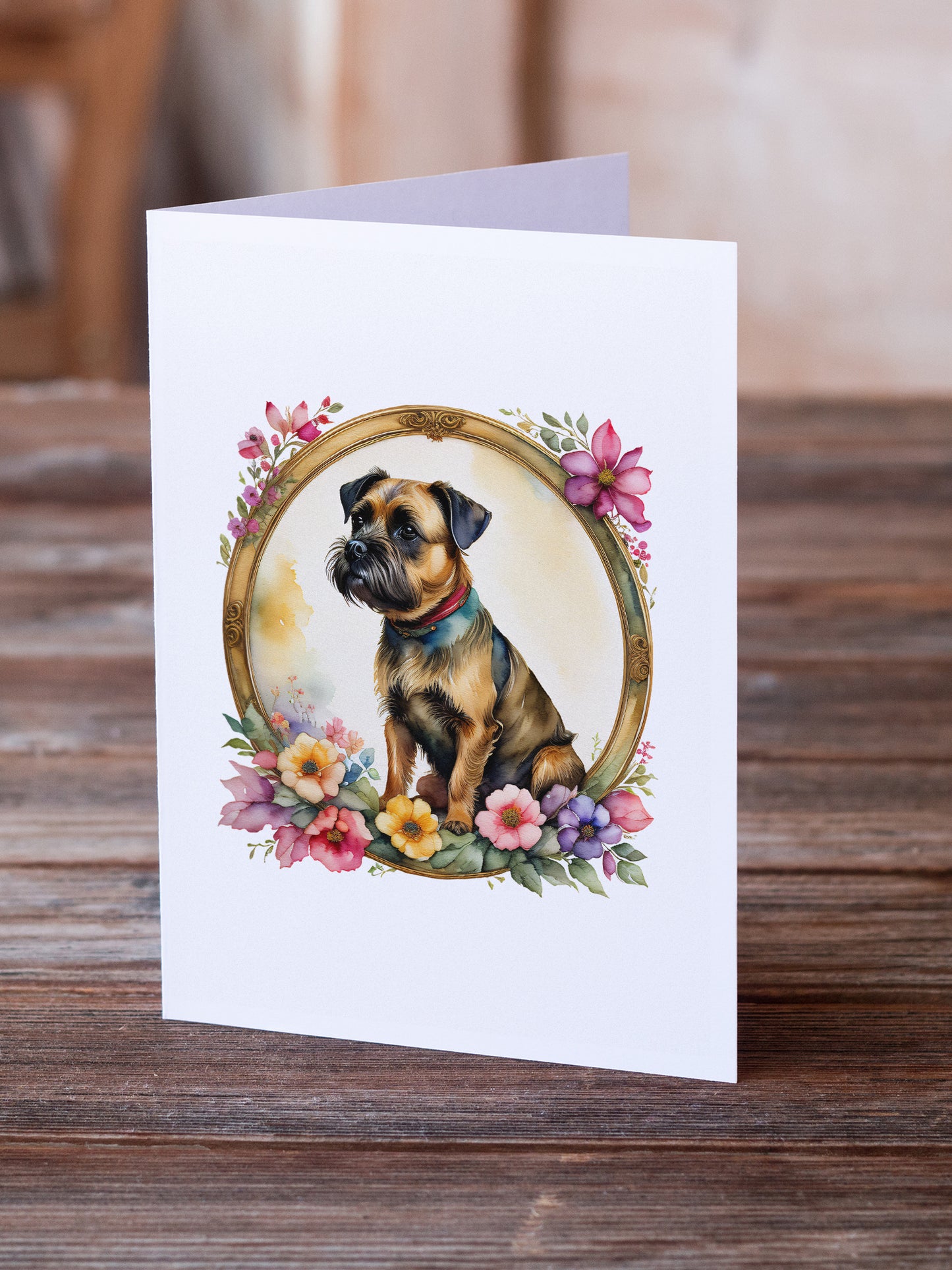 Border Terrier and Flowers Greeting Cards and Envelopes Pack of 8