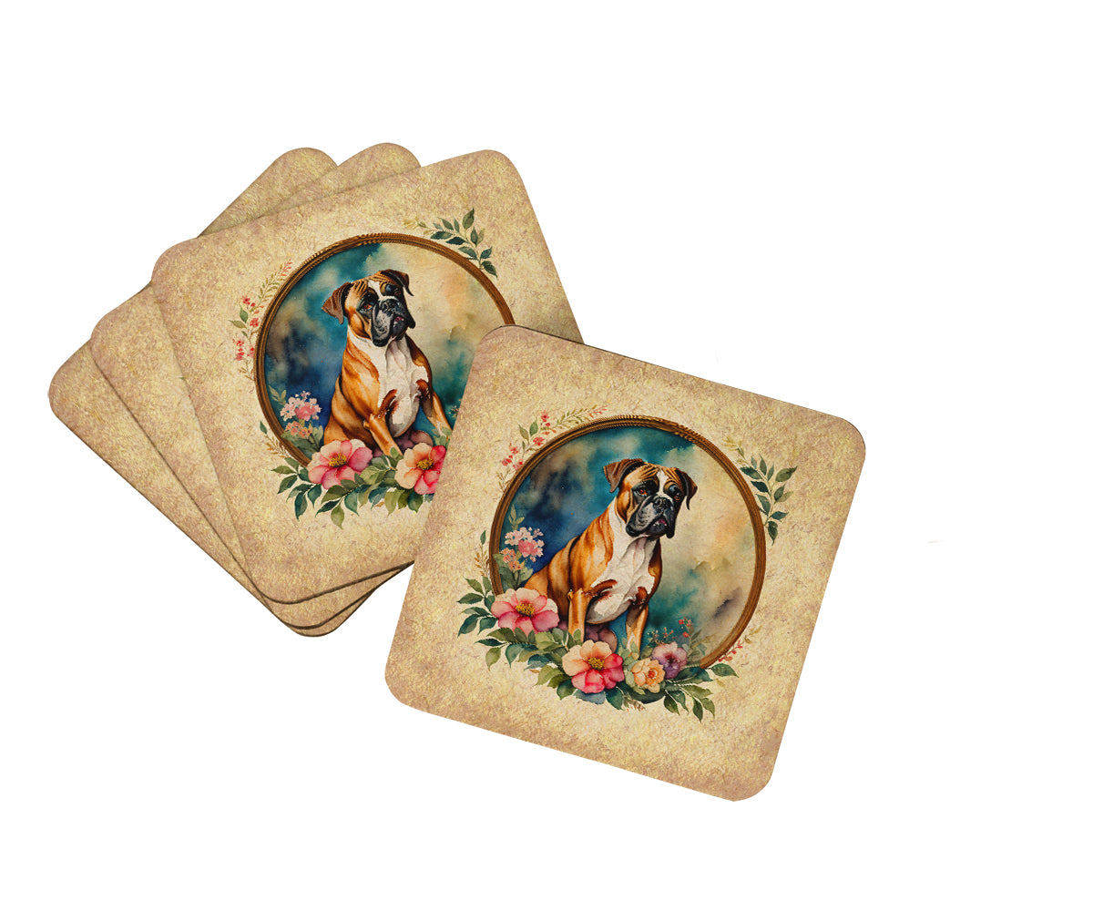 Buy this Boxer and Flowers Foam Coasters