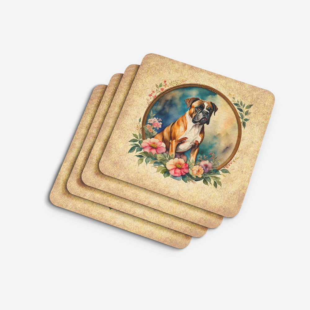 Boxer and Flowers Foam Coasters