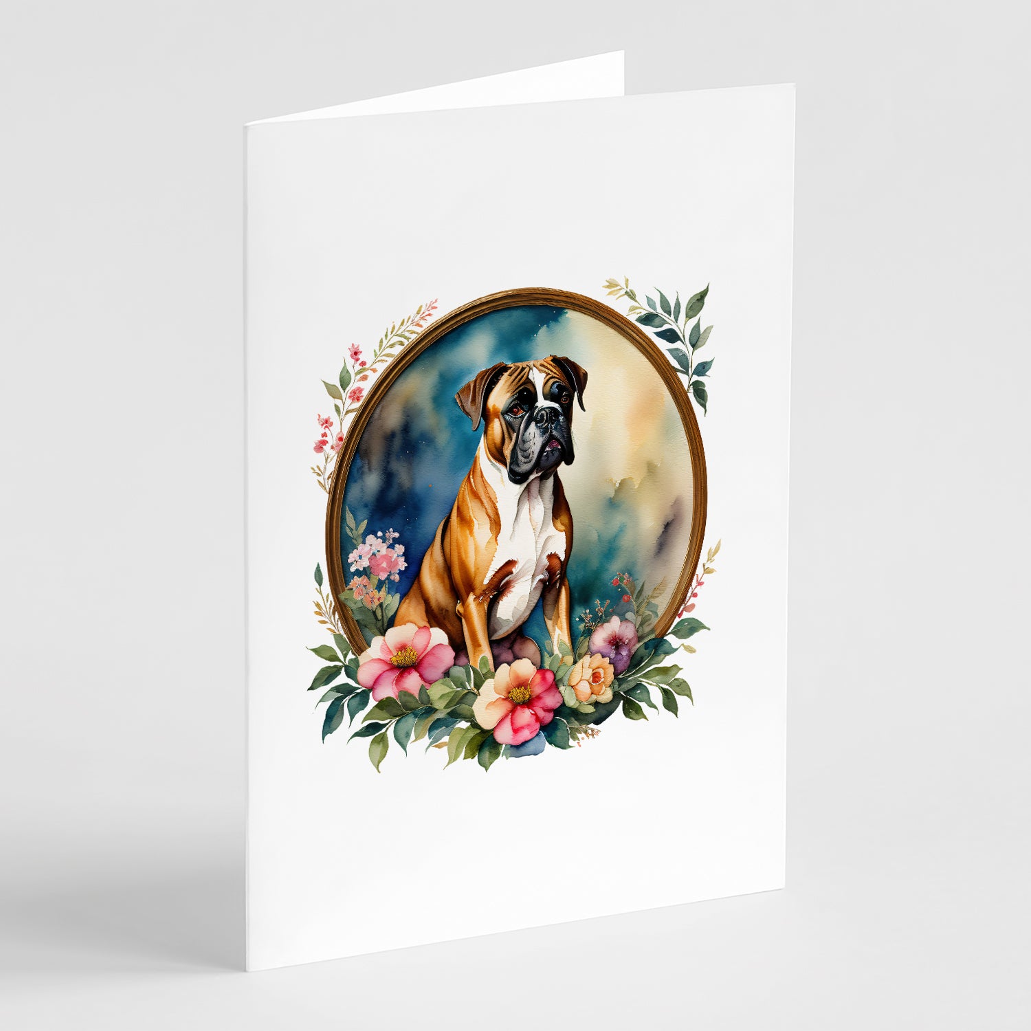 Buy this Boxer and Flowers Greeting Cards and Envelopes Pack of 8