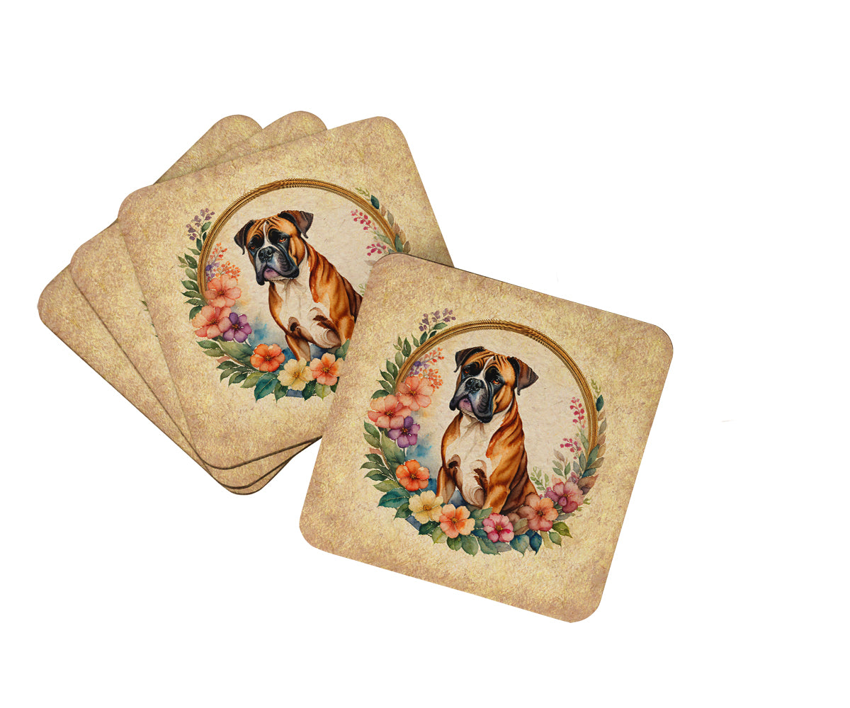 Buy this Boxer and Flowers Foam Coasters