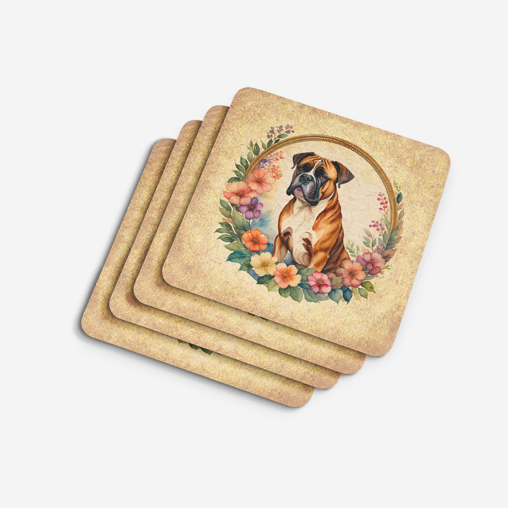 Boxer and Flowers Foam Coasters