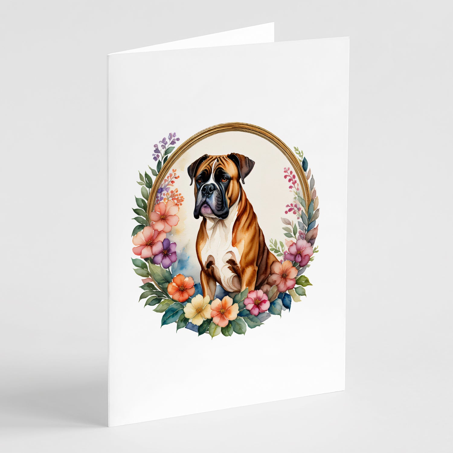 Buy this Boxer and Flowers Greeting Cards and Envelopes Pack of 8