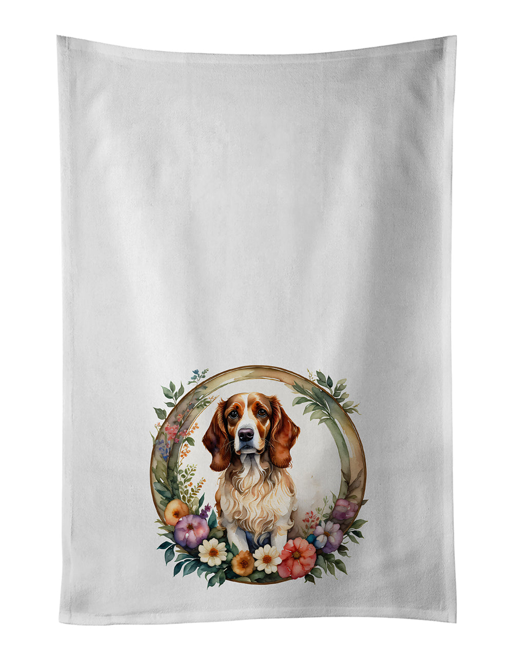 Buy this Brittany Spaniel and Flowers Kitchen Towel Set of 2