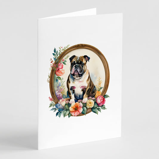 Buy this English Bulldog and Flowers Greeting Cards and Envelopes Pack of 8