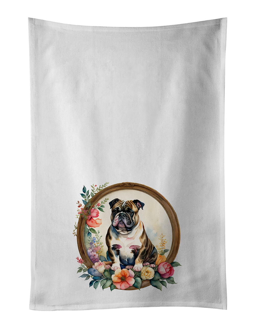 Buy this English Bulldog and Flowers Kitchen Towel Set of 2