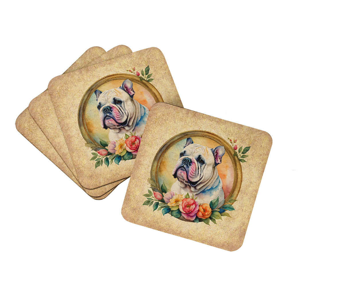 Buy this English Bulldog and Flowers Foam Coasters