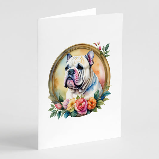 Buy this English Bulldog and Flowers Greeting Cards and Envelopes Pack of 8