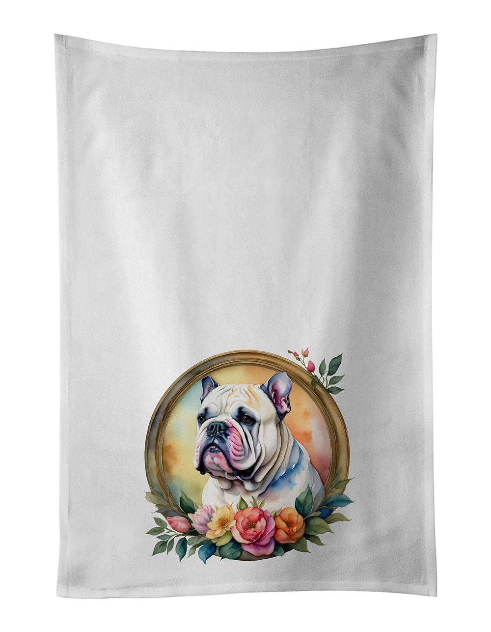 Buy this English Bulldog and Flowers Kitchen Towel Set of 2