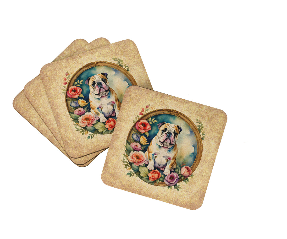 Buy this English Bulldog and Flowers Foam Coasters