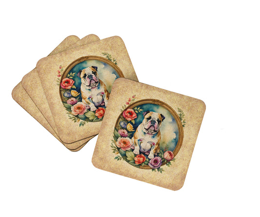 Buy this English Bulldog and Flowers Foam Coasters