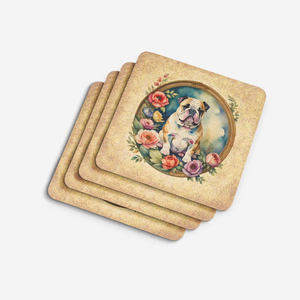 English Bulldog and Flowers Foam Coasters