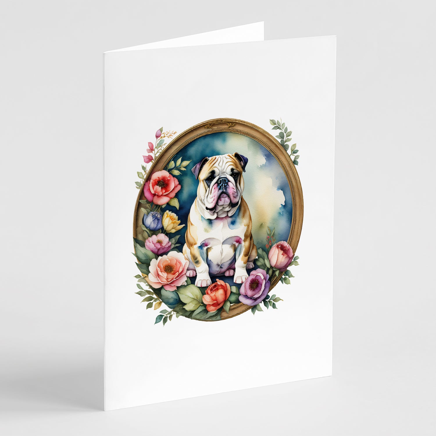 Buy this English Bulldog and Flowers Greeting Cards and Envelopes Pack of 8