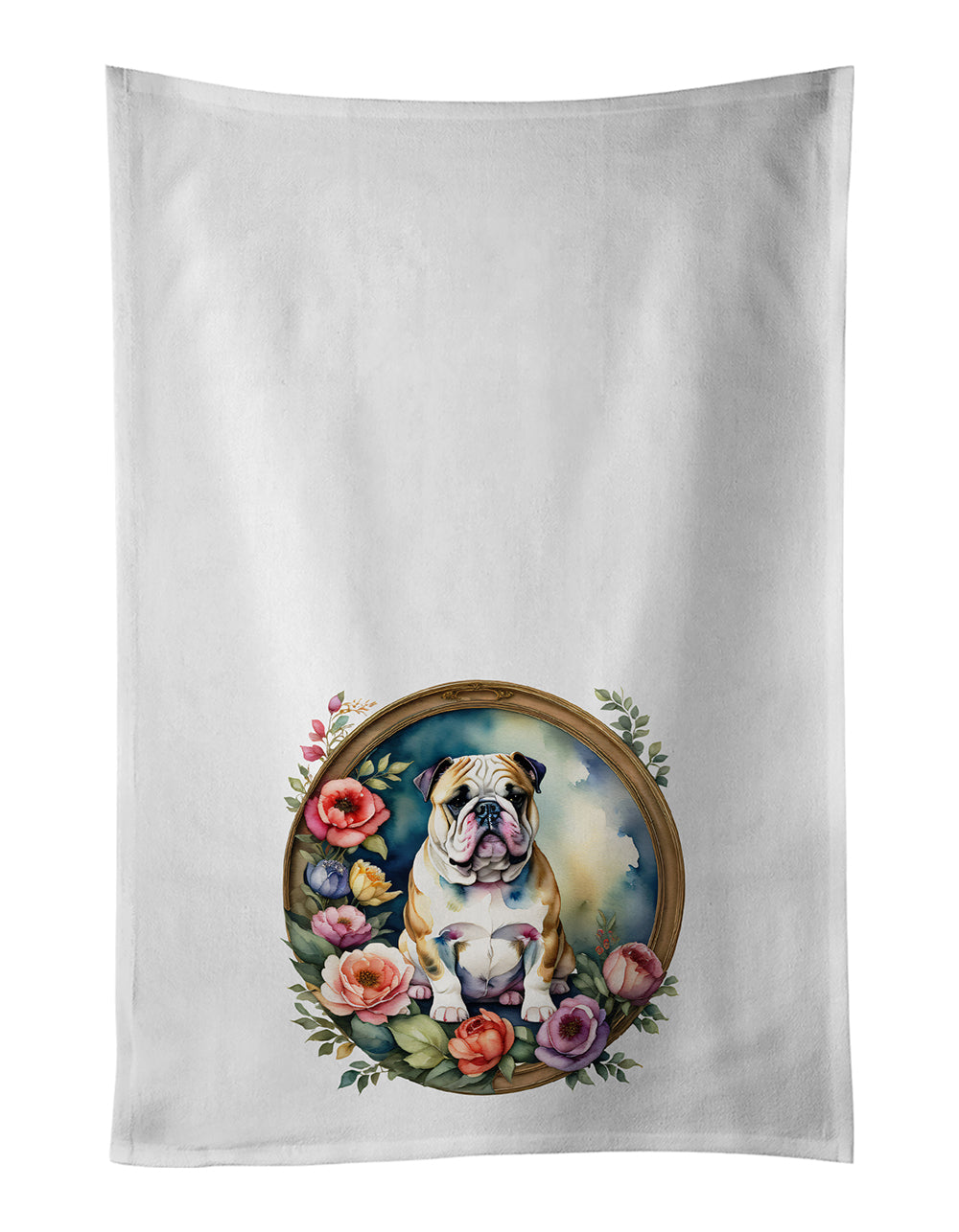 Buy this English Bulldog and Flowers Kitchen Towel Set of 2