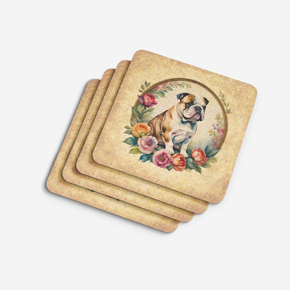 English Bulldog and Flowers Foam Coasters
