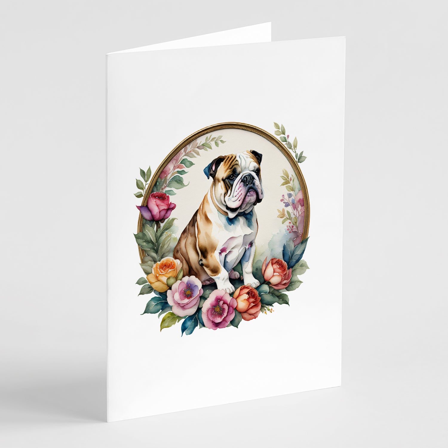 Buy this English Bulldog and Flowers Greeting Cards and Envelopes Pack of 8