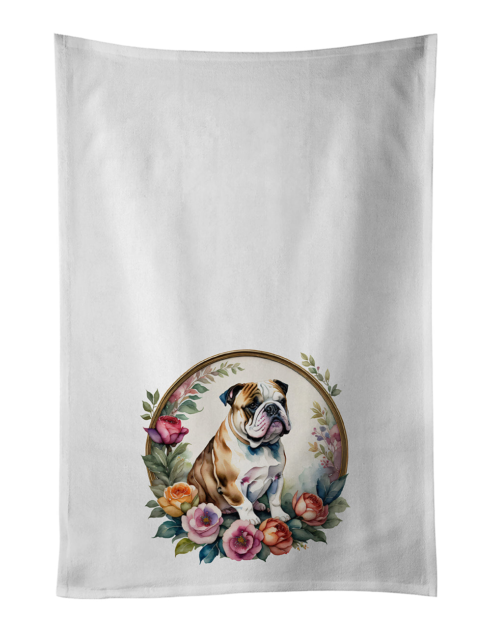Buy this English Bulldog and Flowers Kitchen Towel Set of 2