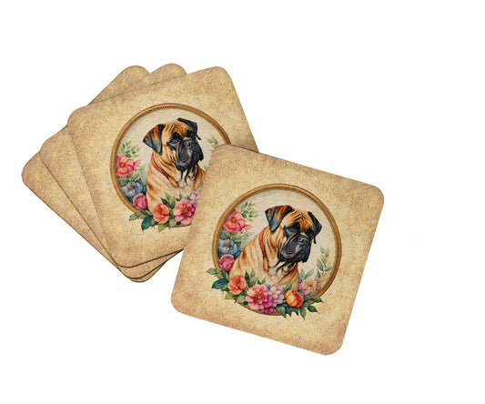 Buy this Bullmastiff and Flowers Foam Coasters