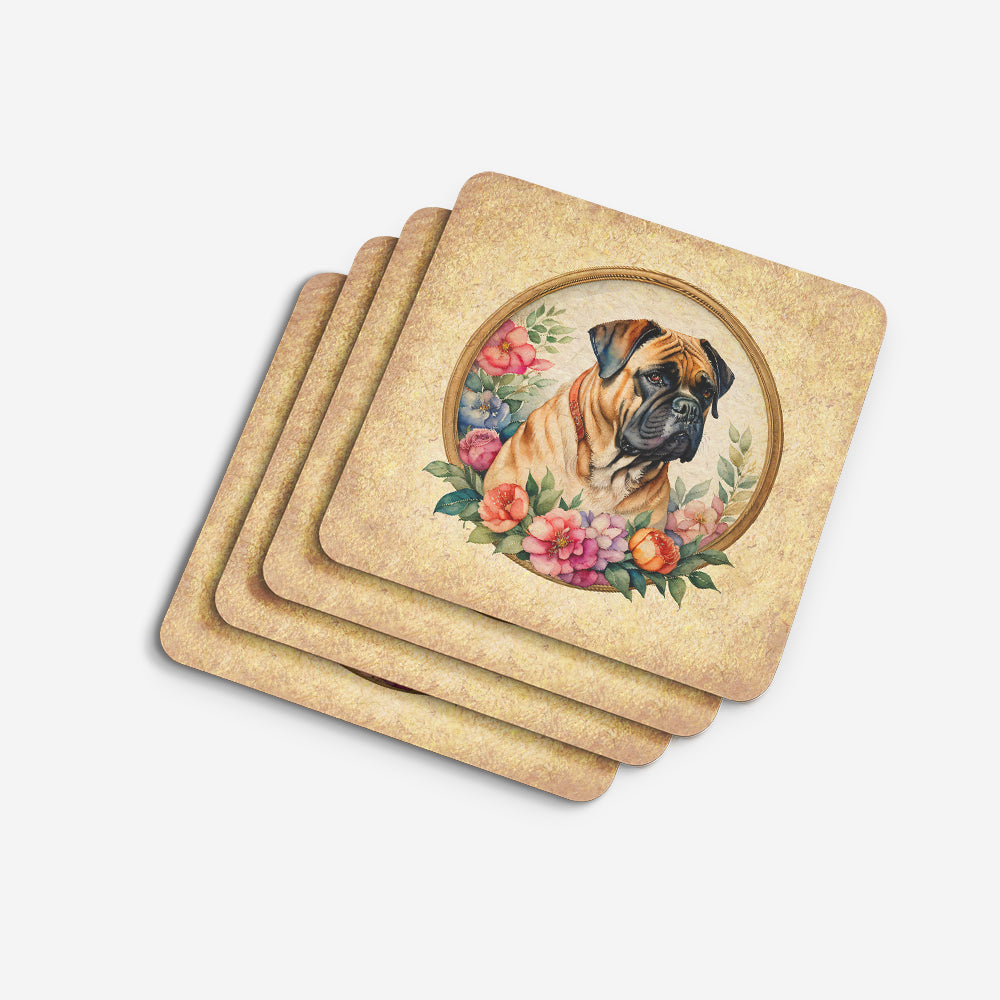 Bullmastiff and Flowers Foam Coasters