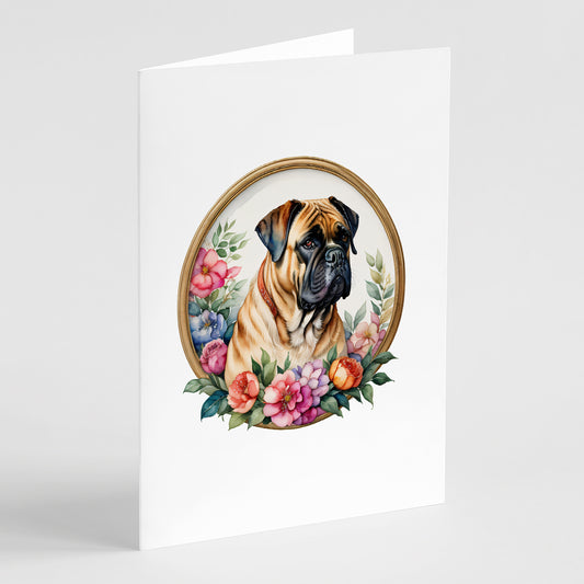 Buy this Bullmastiff and Flowers Greeting Cards and Envelopes Pack of 8