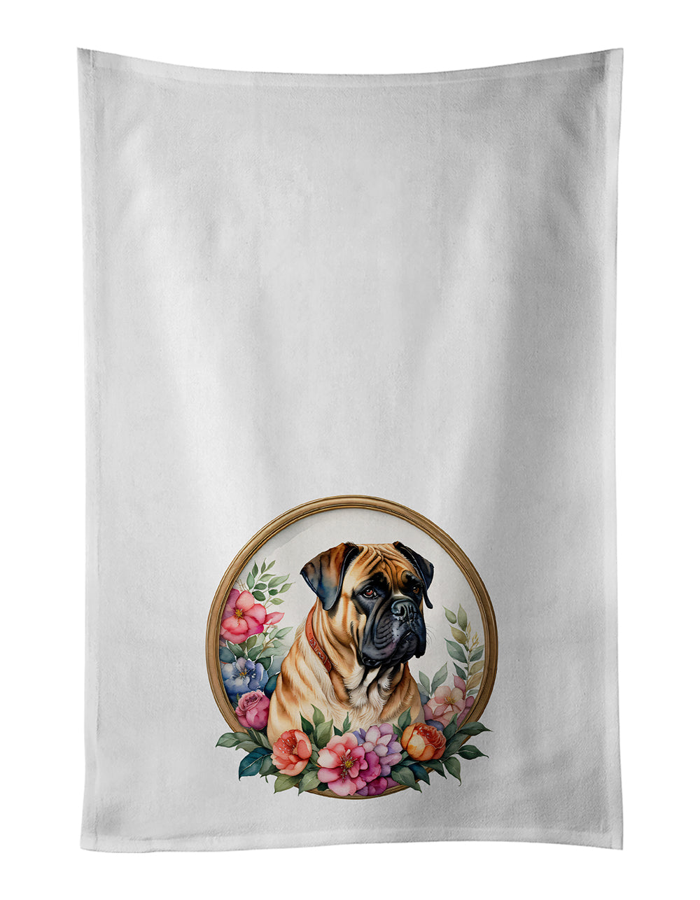 Buy this Bullmastiff and Flowers Kitchen Towel Set of 2