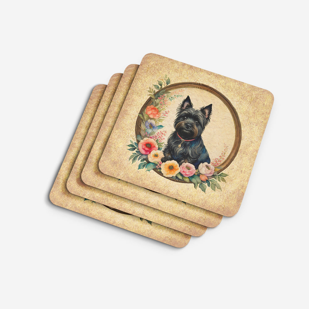 Cairn Terrier and Flowers Foam Coasters