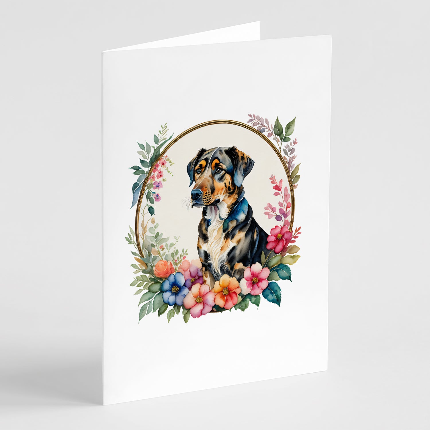 Buy this Catahoula Leopard Dog and Flowers Greeting Cards and Envelopes Pack of 8
