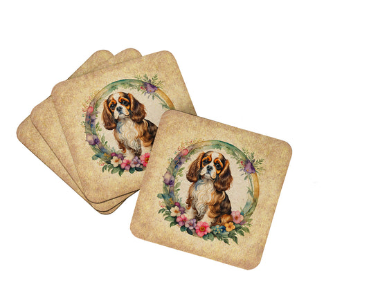 Buy this Cavalier Spaniel and Flowers Foam Coasters