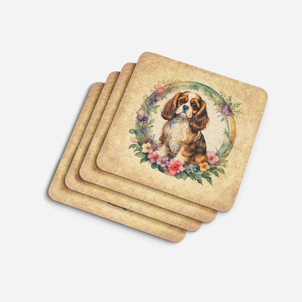 Cavalier Spaniel and Flowers Foam Coasters