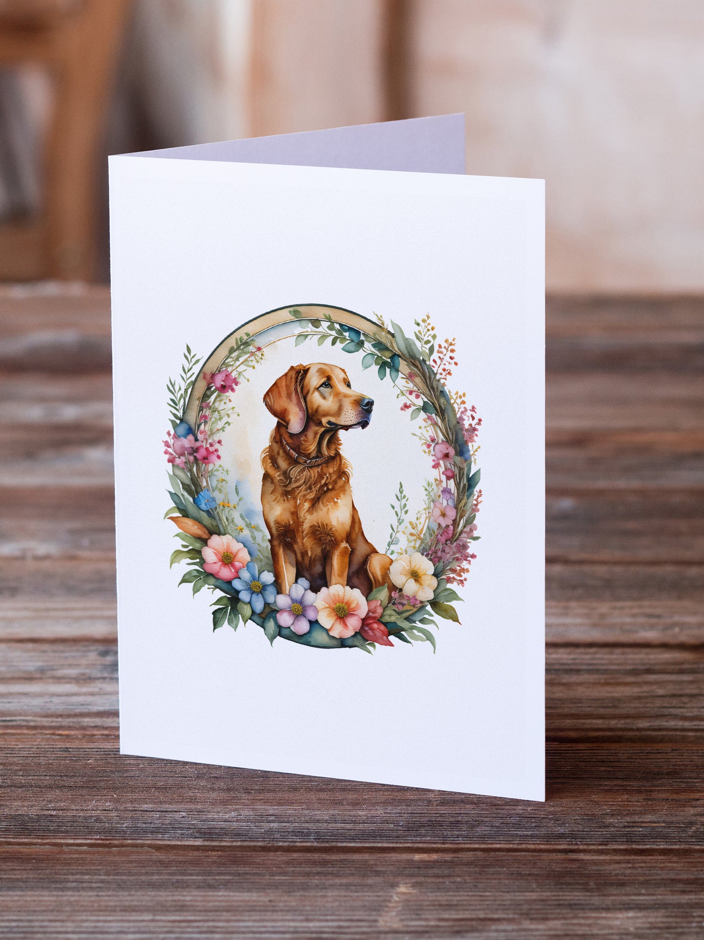 Chesapeake Bay Retriever and Flowers Greeting Cards and Envelopes Pack of 8