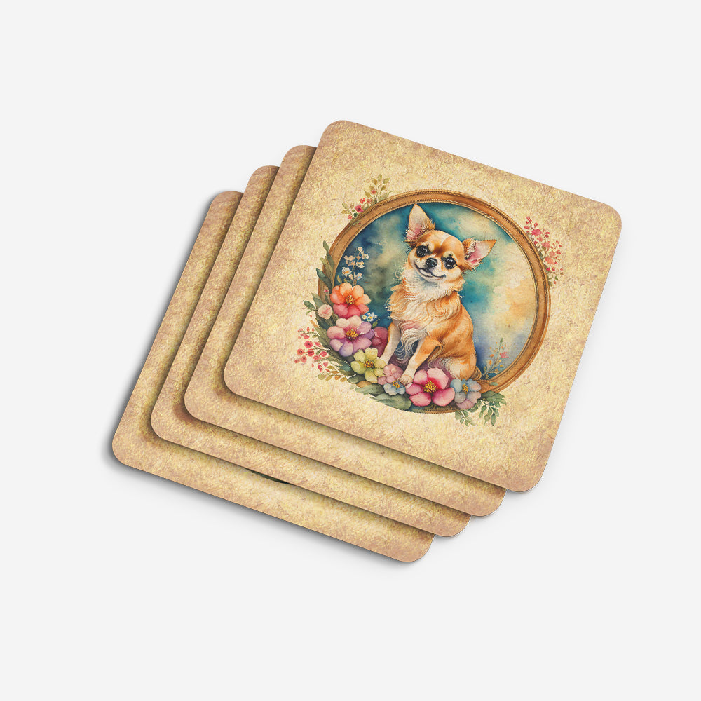 Chihuahua and Flowers Foam Coasters