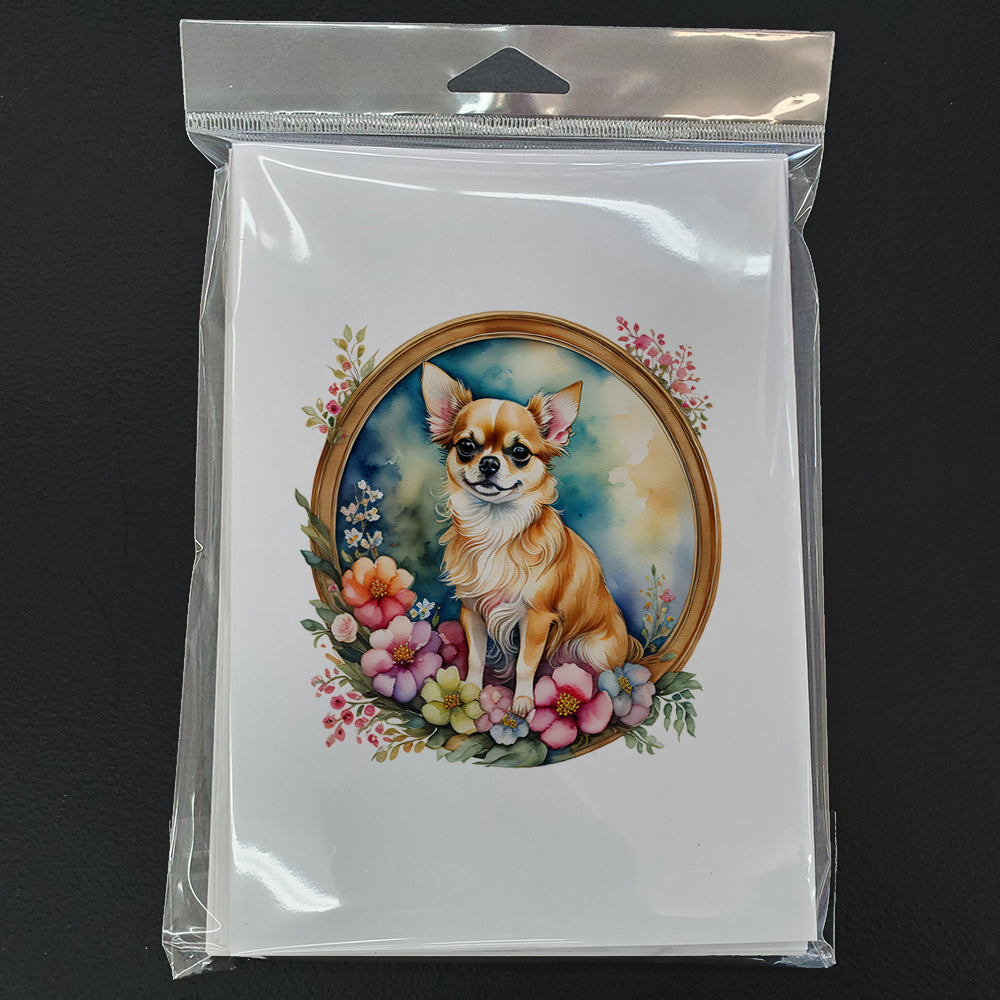 Chihuahua and Flowers Greeting Cards and Envelopes Pack of 8