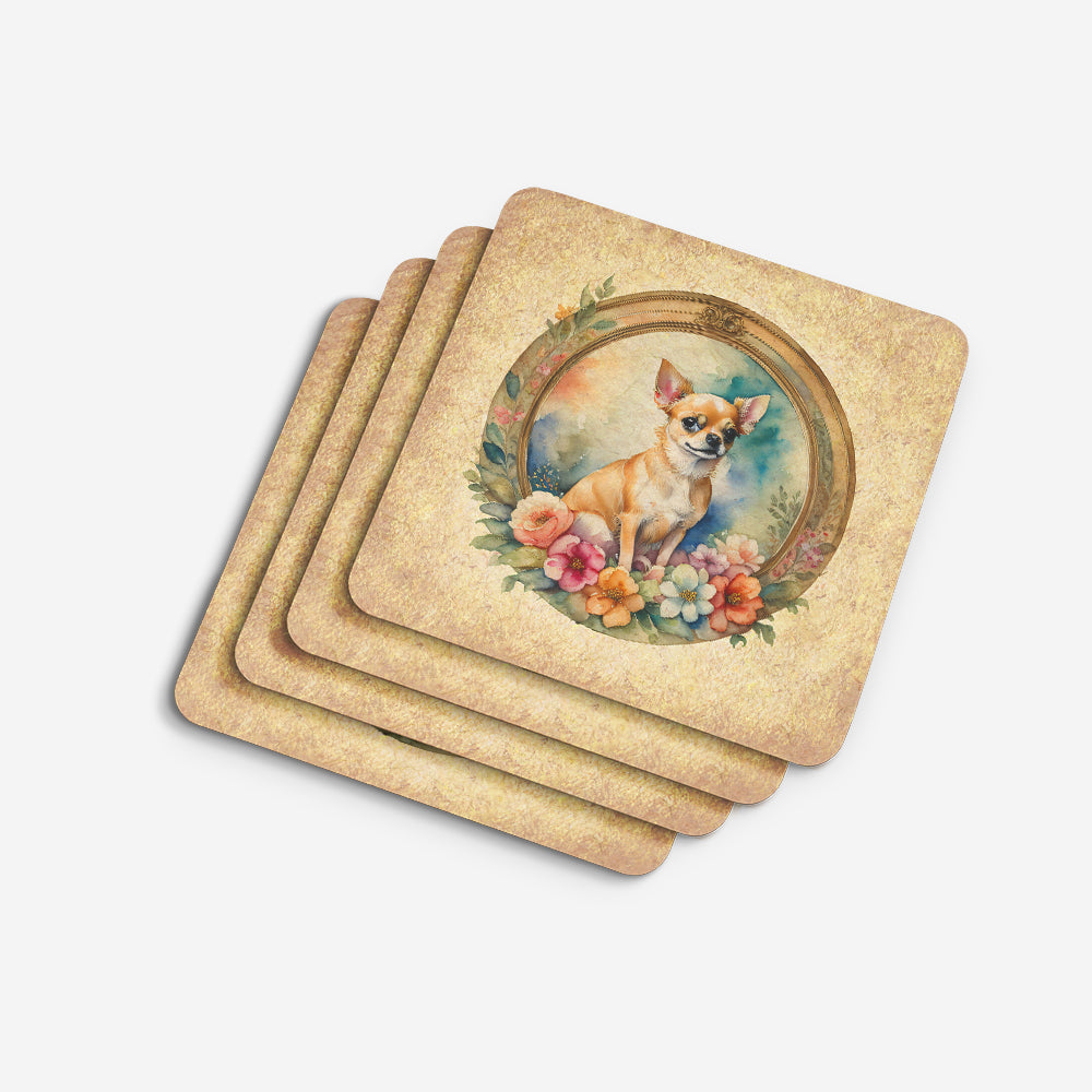 Chihuahua and Flowers Foam Coasters