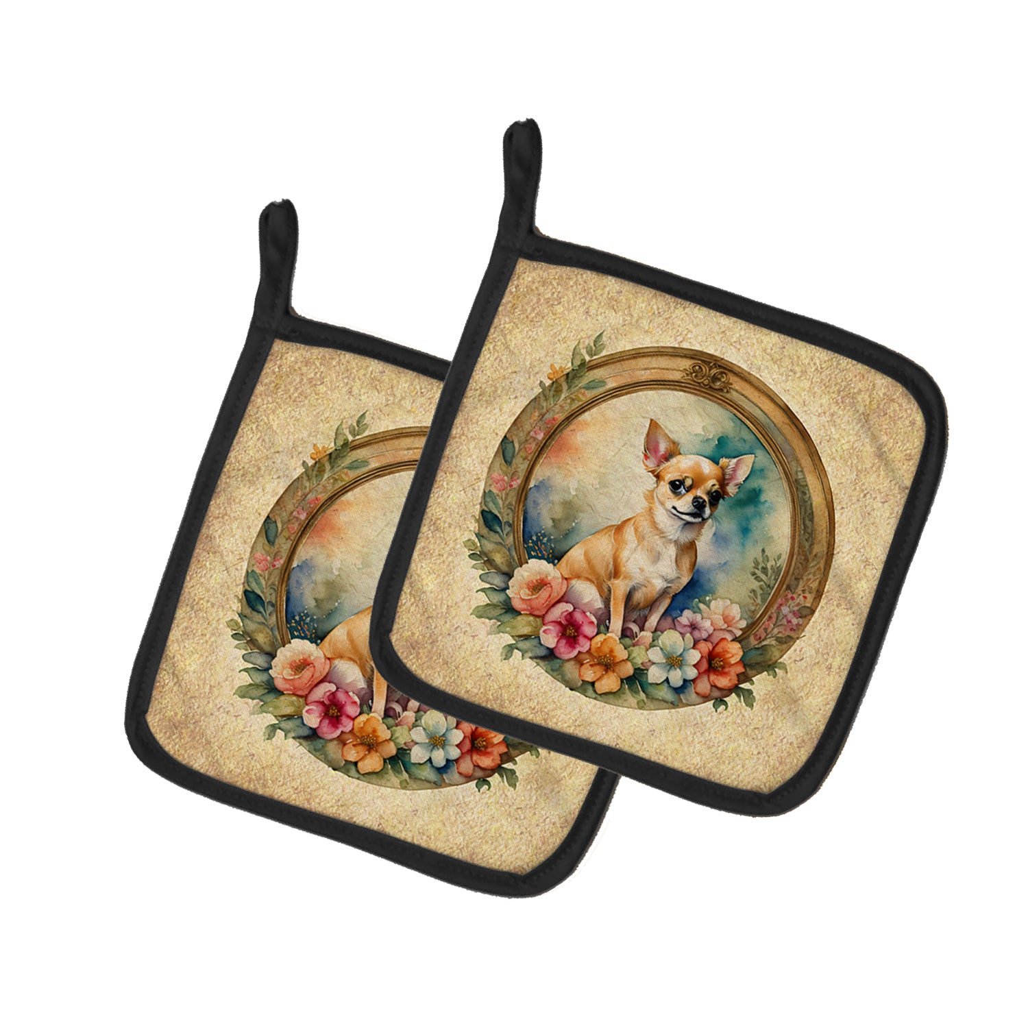 Buy this Chihuahua and Flowers Pair of Pot Holders