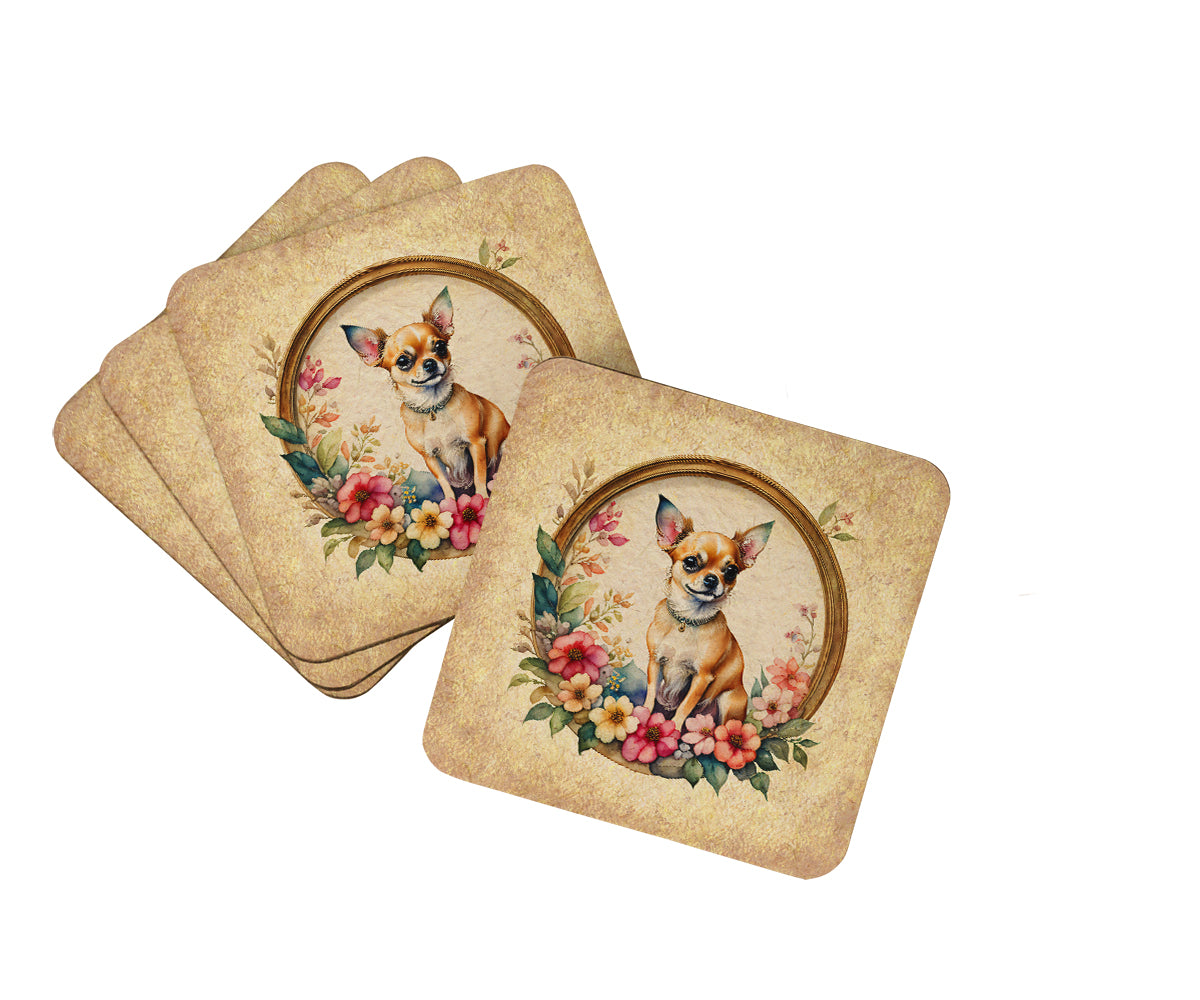 Buy this Chihuahua and Flowers Foam Coasters