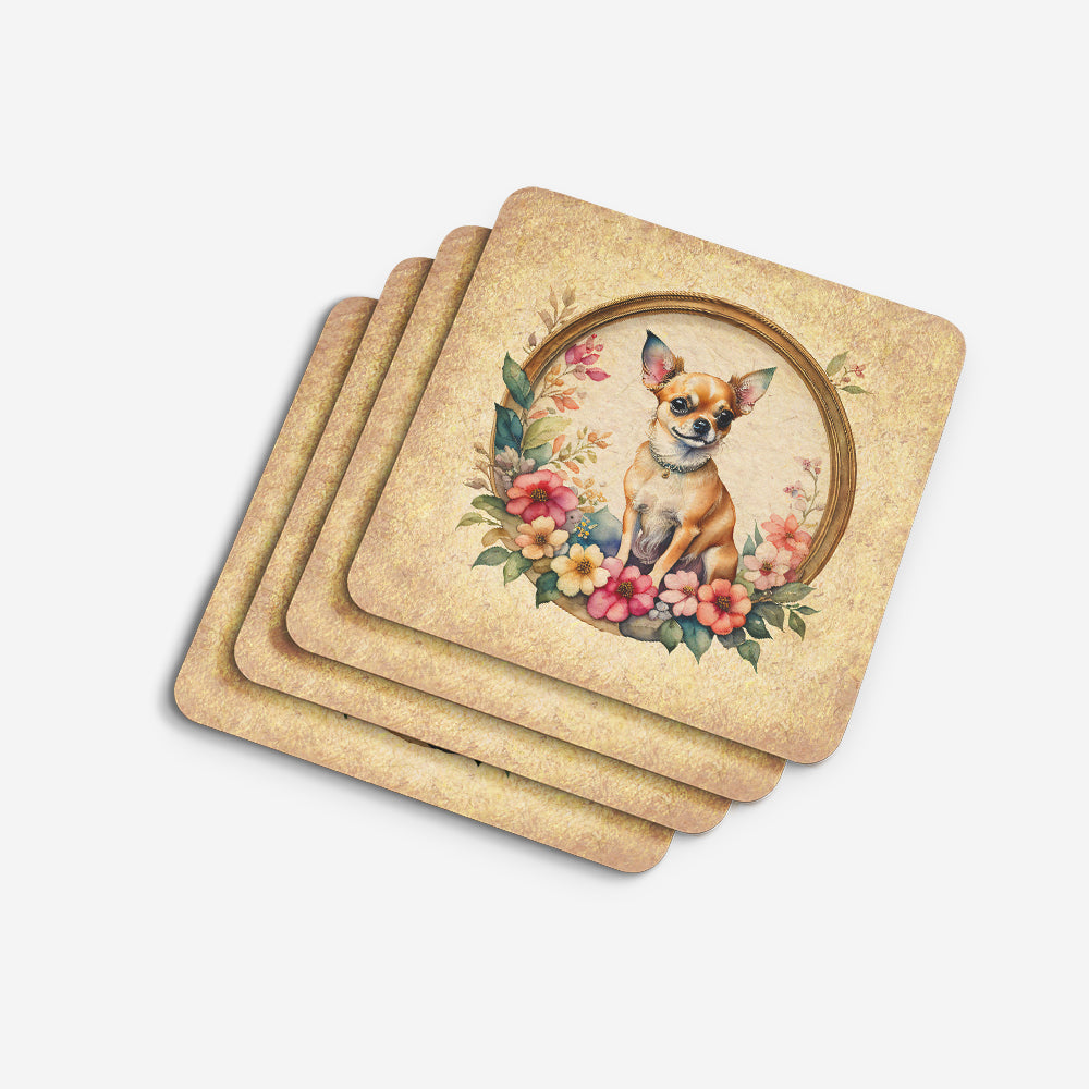 Chihuahua and Flowers Foam Coasters