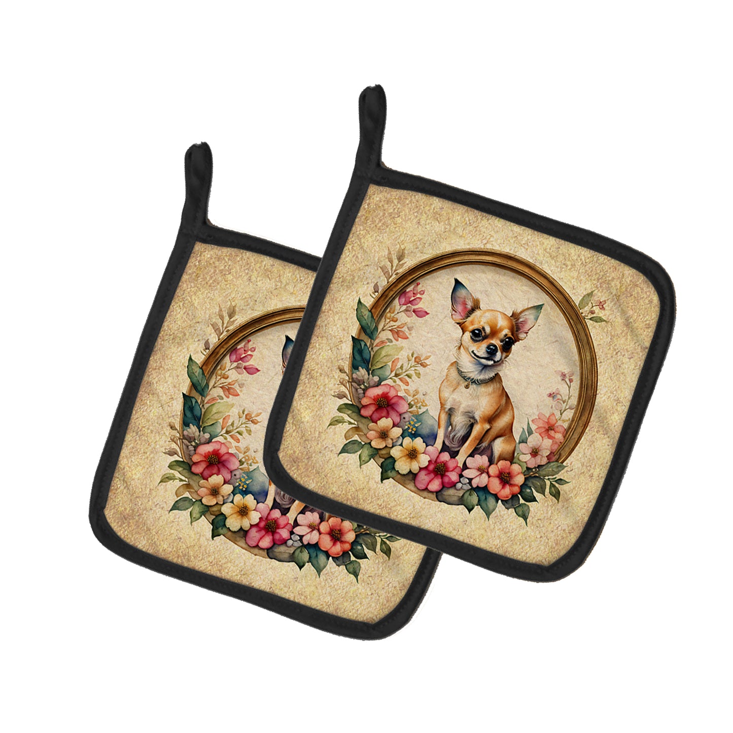 Buy this Chihuahua and Flowers Pair of Pot Holders