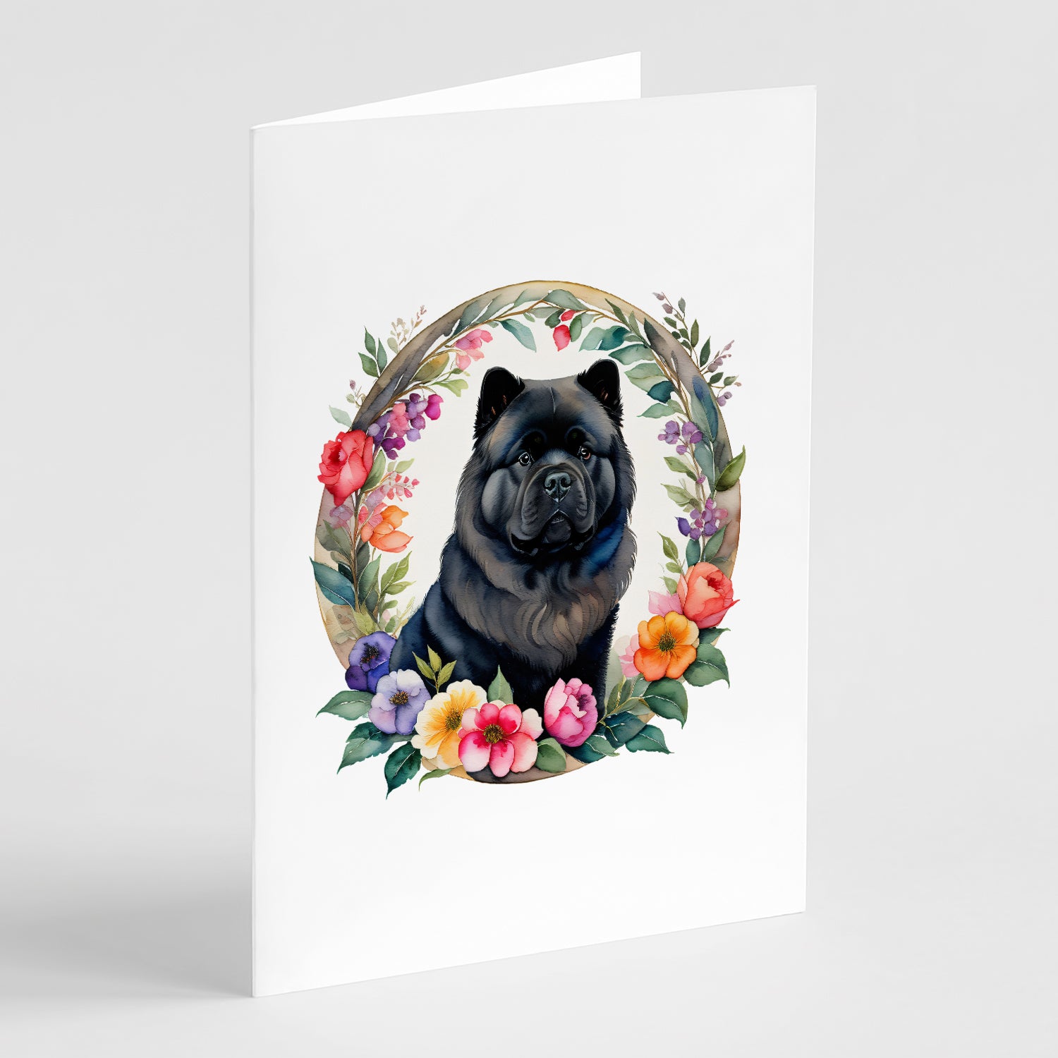 Buy this Black Chow Chow and Flowers Greeting Cards and Envelopes Pack of 8