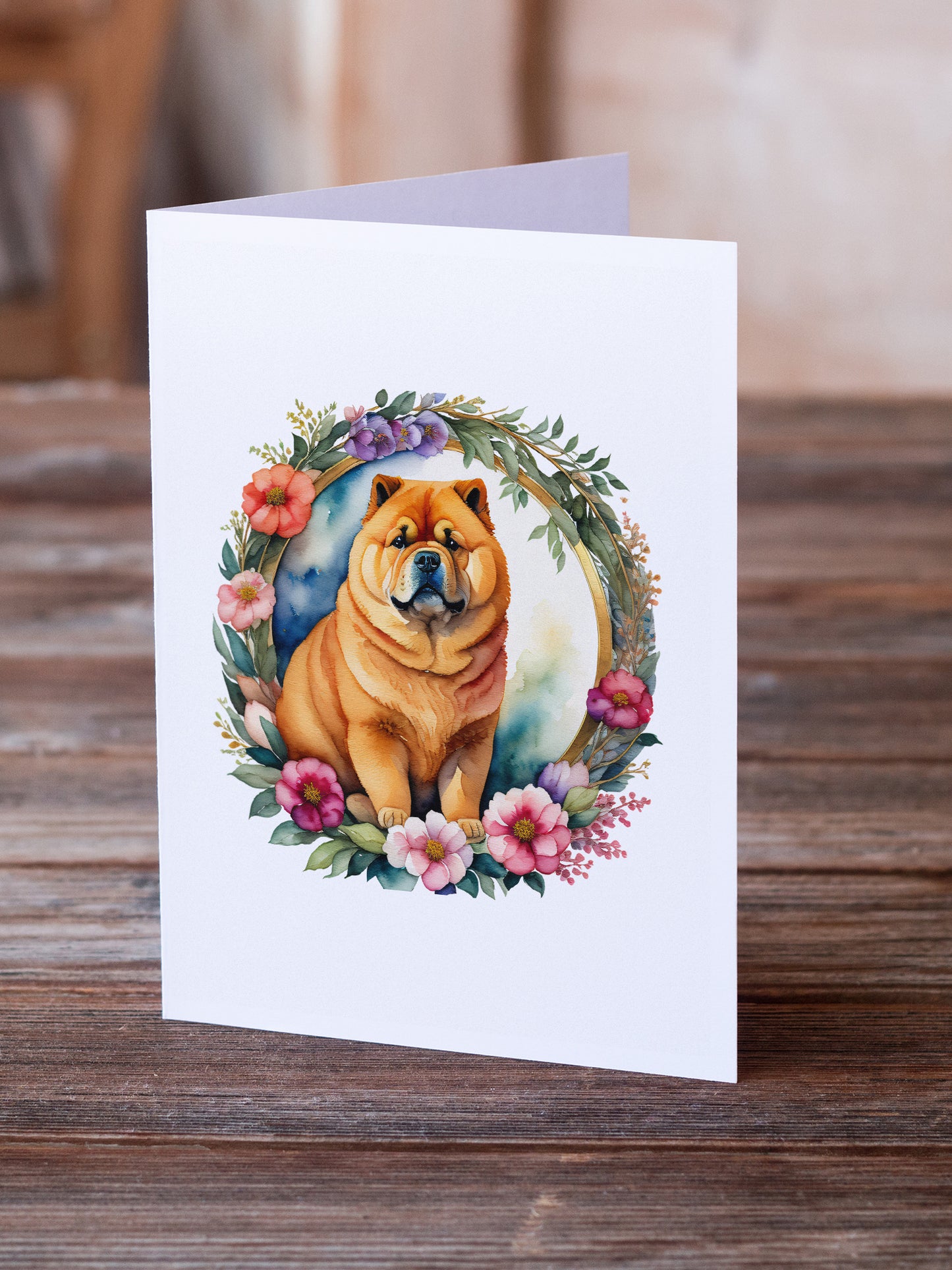 Chow Chow and Flowers Greeting Cards and Envelopes Pack of 8