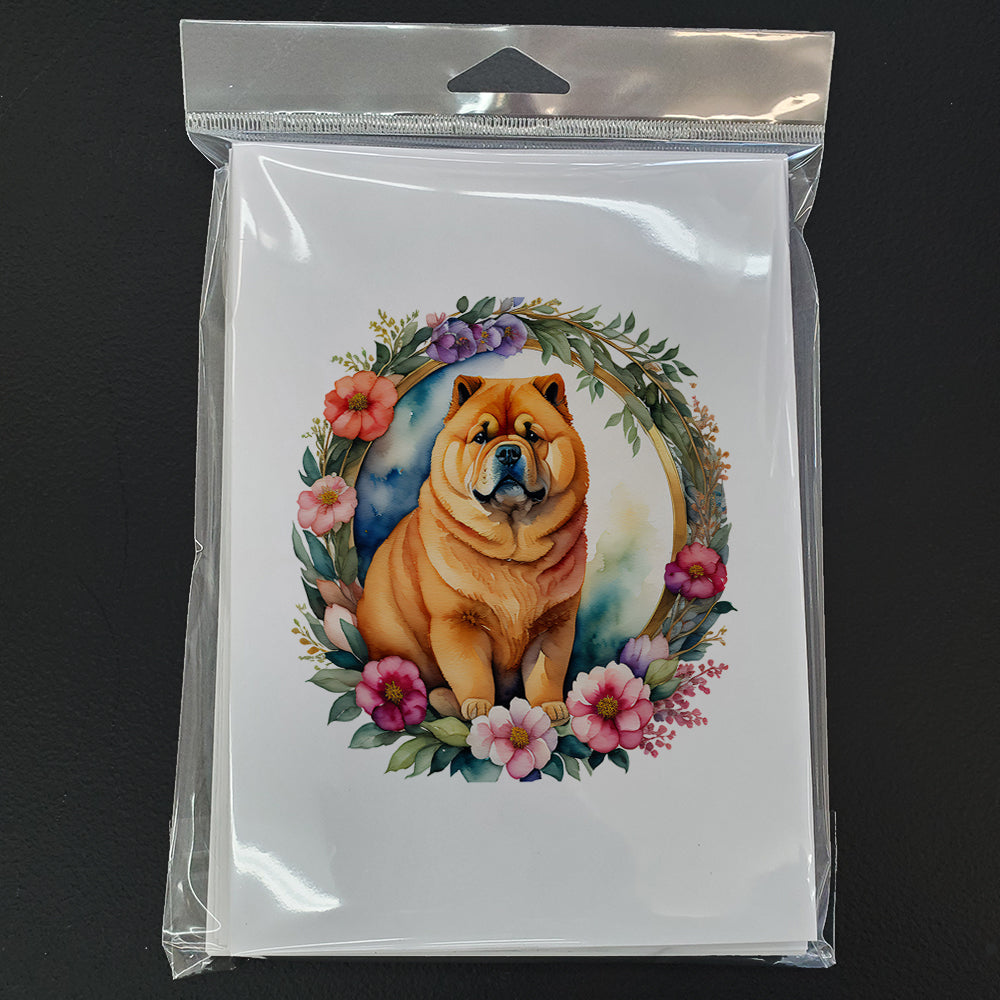 Chow Chow and Flowers Greeting Cards and Envelopes Pack of 8
