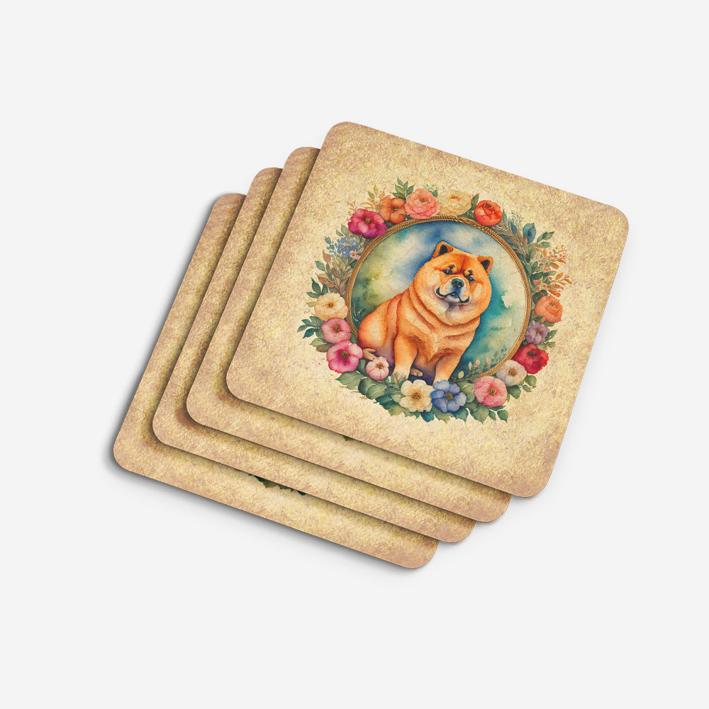 Chow Chow and Flowers Foam Coasters