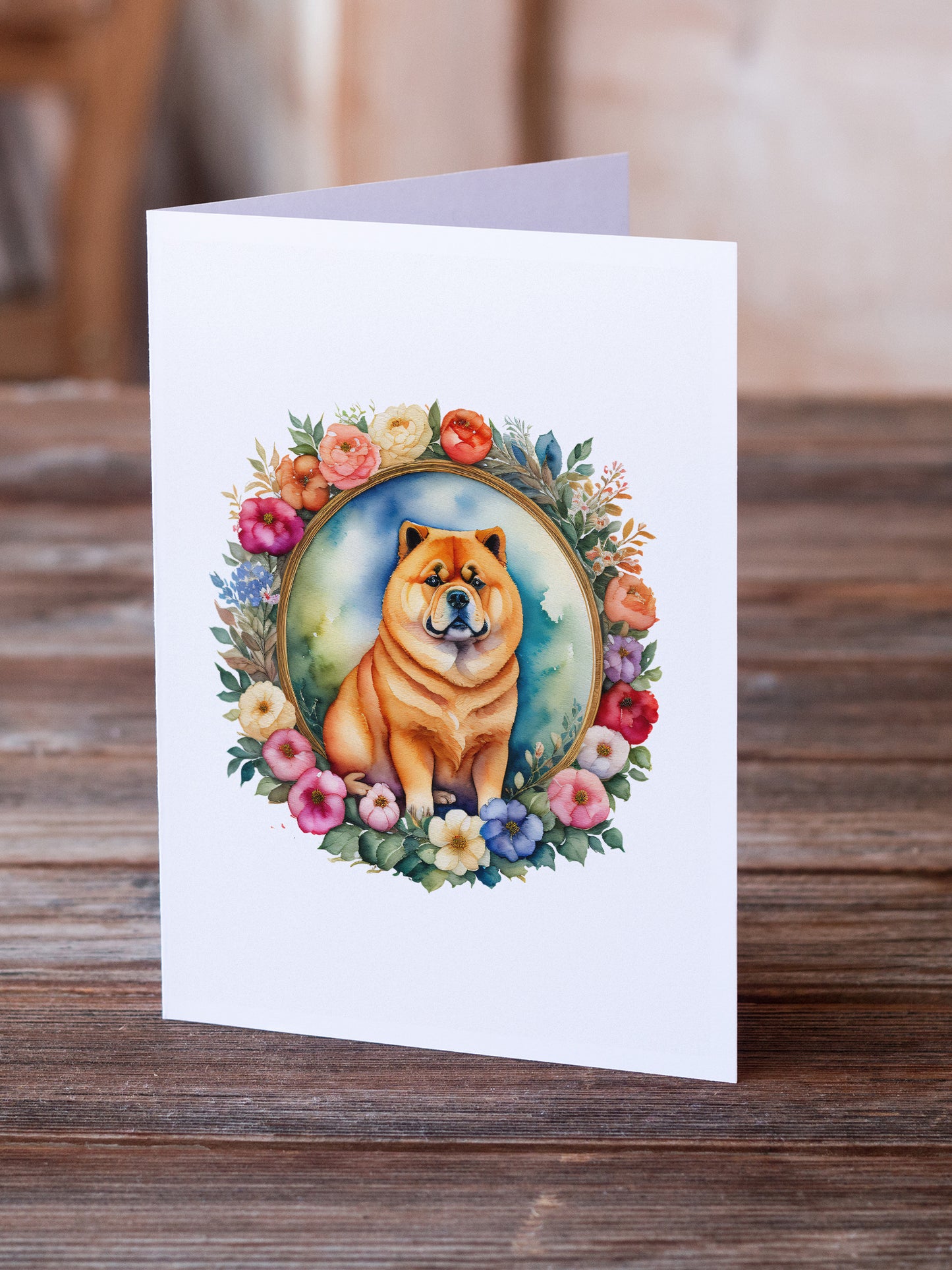 Chow Chow and Flowers Greeting Cards and Envelopes Pack of 8