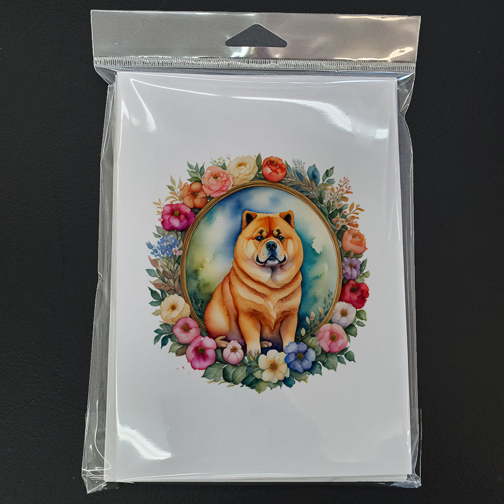 Chow Chow and Flowers Greeting Cards and Envelopes Pack of 8