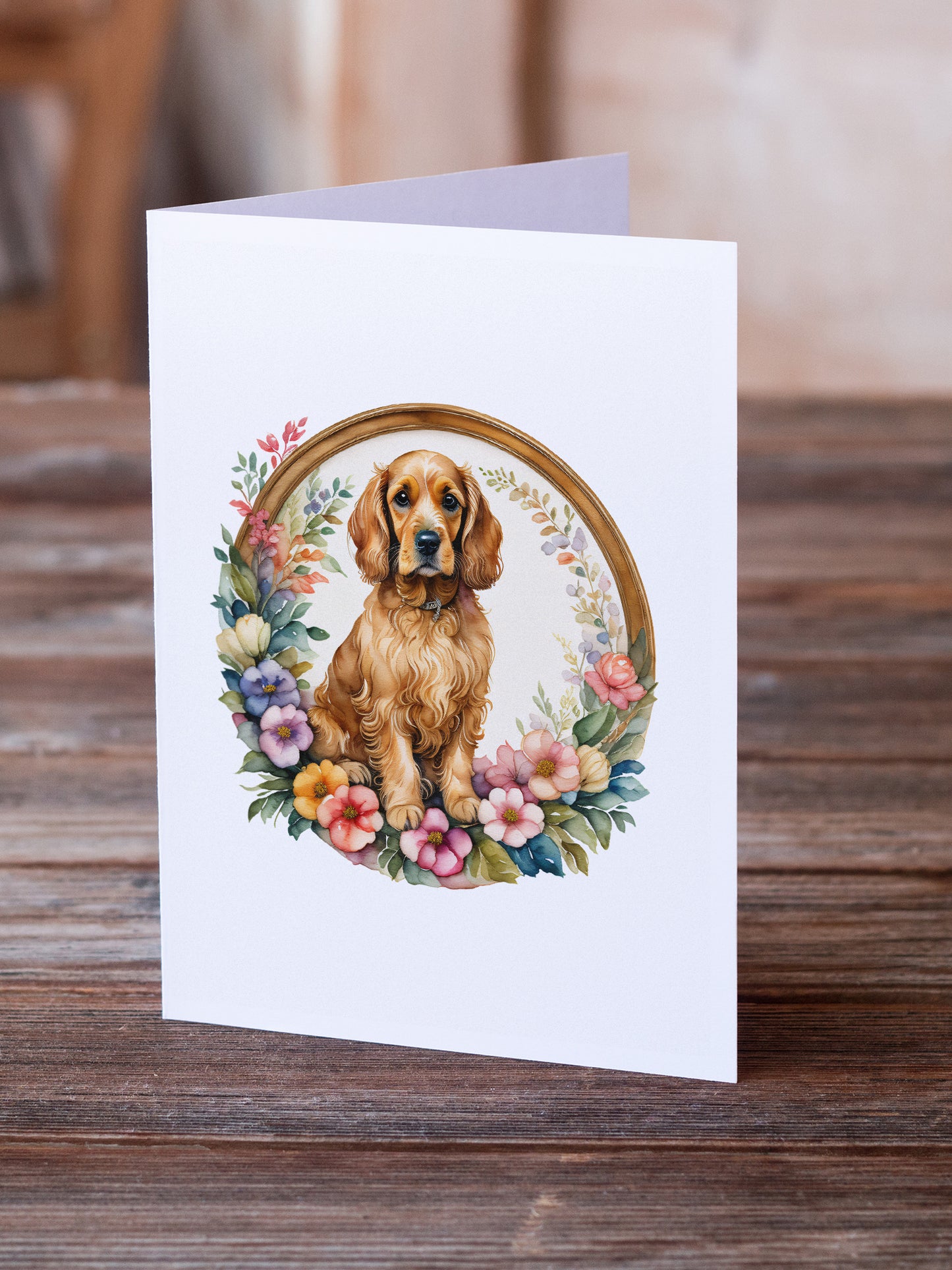 Cocker Spaniel and Flowers Greeting Cards and Envelopes Pack of 8