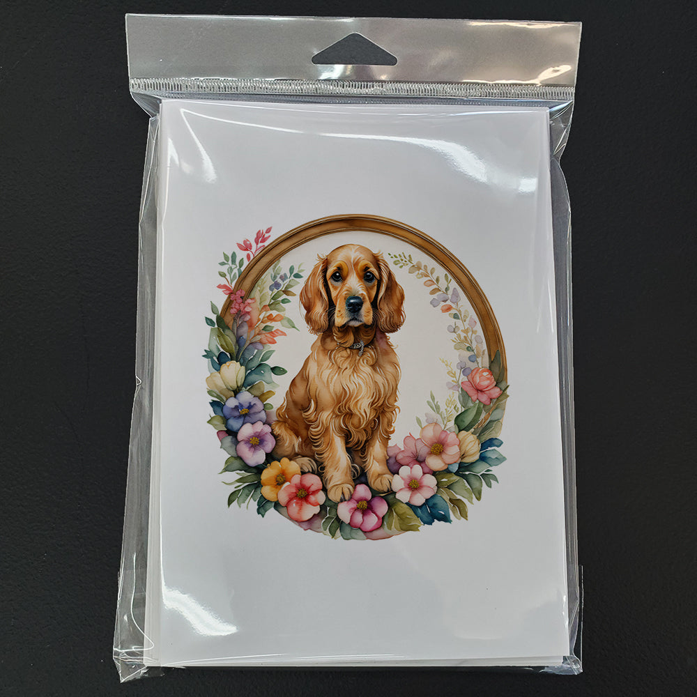 Cocker Spaniel and Flowers Greeting Cards and Envelopes Pack of 8