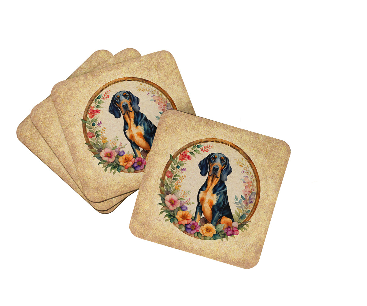Buy this Coonhound and Flowers Foam Coasters